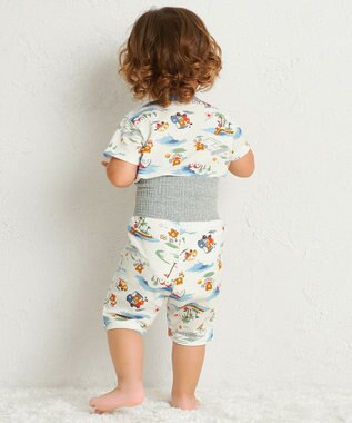 MIKI HOUSE HOT BISCUITS 【80-120cm】 リゾートビーンズ 腹巻き付き タック天竺素材 半袖パジャマ マルチカラー