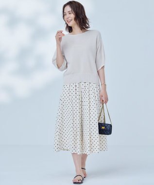 組曲 S 【WEB限定】コットンポリエステル5分袖リラクシー ニット グレージュ系