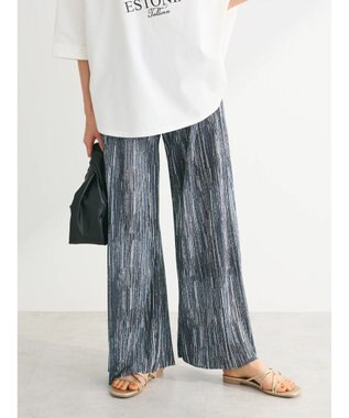 Green Parks セルフカットプリーツワイドパンツ Stripe Black