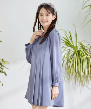 Tiaclasse 【洗える・スマート裏起毛】アシメタックチュニックブラウス サックスグレー