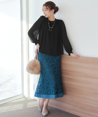 Tiaclasse 【洗える】シフォンシャーリングブラウス ブラック