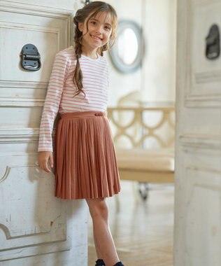 組曲 KIDS 【110-140㎝】長袖ボーダー Tシャツ アプリコット×オフホワイト