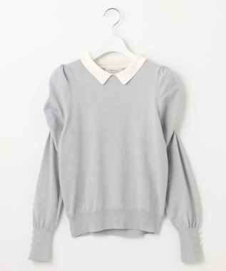 Feroux 配色襟パワショル ニット ライトグリーン系