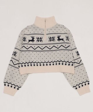 WEGO ノルディック柄ハーフジップニット ホワイトアイボリー