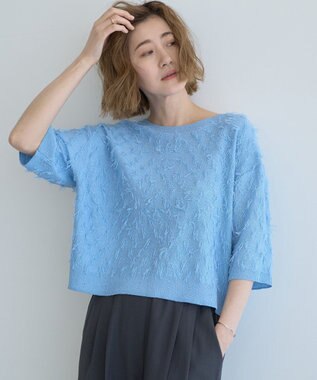 YECCA VECCA 2wayリボンフリンジニットカーディガン Sax