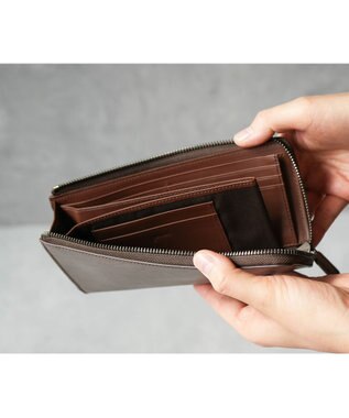 genten プレッソ L字ファスナー長財布 ダークブラウン