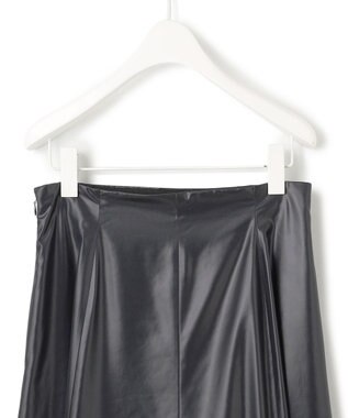 ICB L 【洗える】サテンワックスヴィンテージ フレアスカート ブラック系