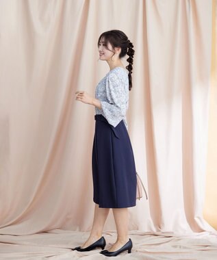 Tiaclasse 【洗える】2WAY花柄ブラウス サックスグレー