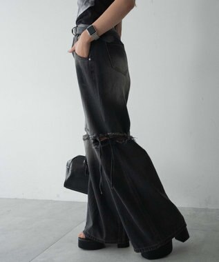 WEGO スリットダメージルーズデニム ブラック