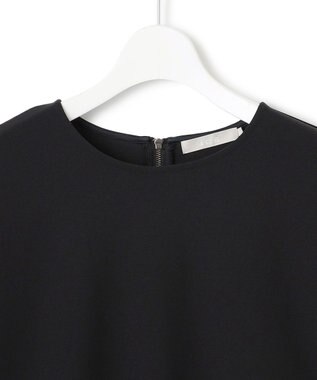 ICB 【洗える】ジョーゼットジャージー 異素材コンビプルオーバー ブラック系