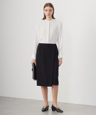 ICB L 【UVケア・速乾・洗える】BackSatinAmunzen バンドカラーブラウス オフホワイト系［シルバー配色］