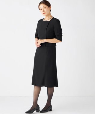 自由区 FORMAL 【ウォッシャブル対応】ドビーボーダーリボン ジャケット+ワンピース ブラック系