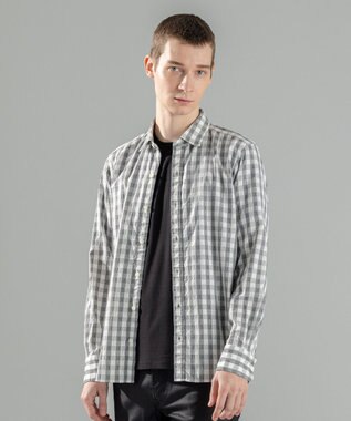 JOSEPH HOMME 新柄【オリジナル素材】ギンガムシャンブレーストレッチ　レギュラーカラーシャツ ライトグレー系