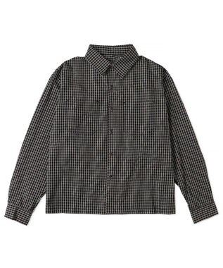 WEGO ミニマムチェックショートシャツ（LS） ブラックチェック1