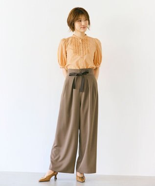 Feroux フリルディテール パフスリーブ ブラウス イエロー系