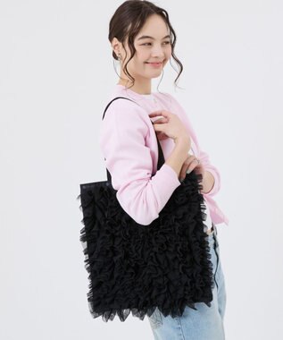 LeSportsac RUFFLE LG EMERALD TOTE/ブラックレースラッフル