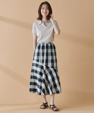 ANY L 【洗濯機可能/ウエストゴム】ビックチェックマーメイドスカート オフ×ブラックブロックチェック