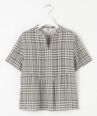 J.PRESS LADIES 【WEB限定カラーあり・洗える】シアーチェック カットソー ブラック×アイボリーギンガム系