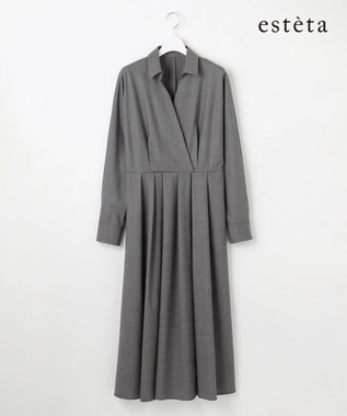 23区 L 【エステータ】ウールトロドライストレッチ カシュクールシャツ ワンピース