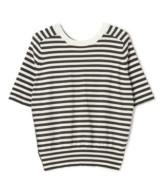 BEIGE， JULIE / コットンシルク 2WAY半袖ニット Ecru×Khaki