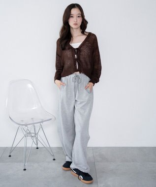 WEGO 【25年秋冬新作】モヘアタッチ2WAYリボンカーデ ブラウン