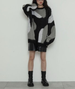 WEGO 【2025年秋冬新作】シャギーパターンニットBIGプルオーバー 柄1