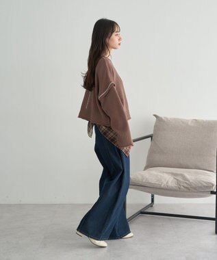 earth music&ecology 【洗濯機洗い可 / 選べる丈】アンチピリングC/A選べる丈配色ニット ブラウン