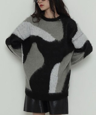 WEGO 【2025年秋冬新作】シャギーパターンニットBIGプルオーバー 柄1