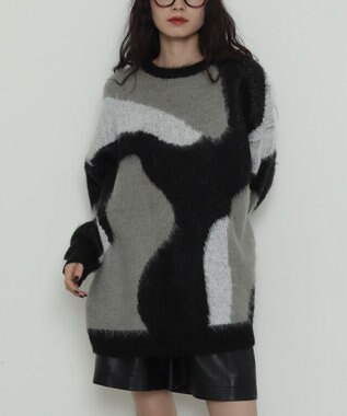 WEGO 【2025年秋冬新作】シャギーパターンニットBIGプルオーバー 柄1