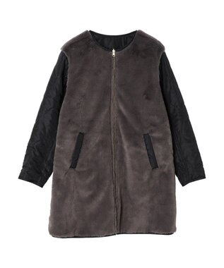 earth music&ecology ファー＆キルティングリバーシブルコート Black