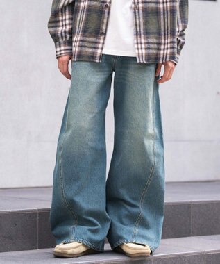 WEGO 【ウエスト調整可/SMLサイズ展開】ローライズカバーフィットフレアデニムパンツ