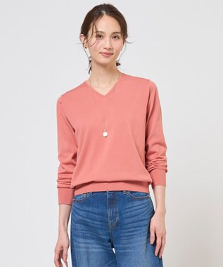 J.PRESS LADIES L HIGH GAUGE BASIC Vネック ニット ローズピンク系