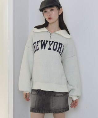 WEGO フラッフィーハーフジップニット オフホワイト