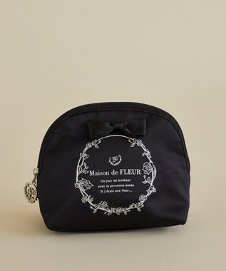 Maison de FLEUR サテンリボンラウンドポーチ Black