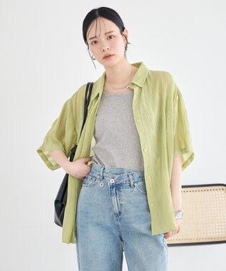earth music&ecology ランダムプリーツシャツ Pistachio