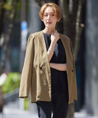 ICB 【洗える】 UnleashLite ノーカラージャケット オリーブ系