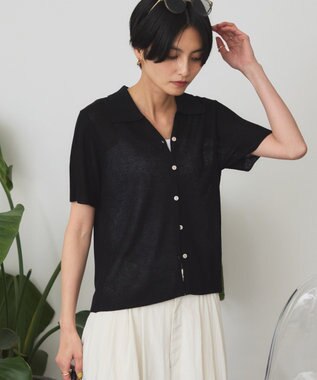 AMERICAN HOLIC 襟付きスキッパー半袖ニットポロ Black