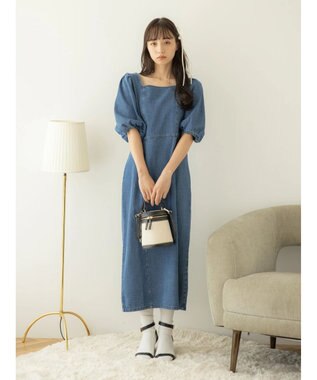 earth music&ecology スクエアネックデニムワンピース Indigo