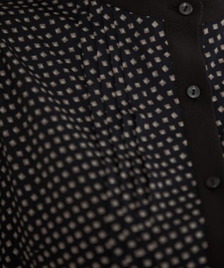 Tiaclasse 【新色追加・洗える】配色バンドカラー幾何学柄ワンピース ブラック