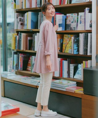 Tiaclasse L 【おのののかさん着用】半袖＆七分袖選べる袖丈バックフレアチュニック 新色 七分袖ピンクストライプ