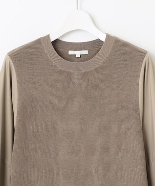 自由区 L 【カタログ掲載・洗える】ハイツイストコットンアセテート異素材コンビ トップス ダークサンドxサンド