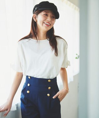 Feroux 【UVケア】リボンスリーブドルマン Tシャツ ホワイト系