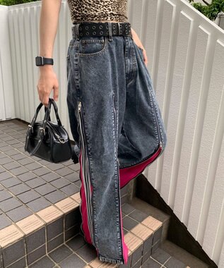 WEGO 【ユニセックス着用ITEM】ジャージドッキングZIPデニムパンツ