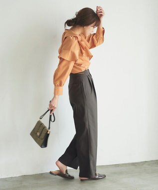 Feroux 【洗える】サイドオープンスラックス パンツ グレー系