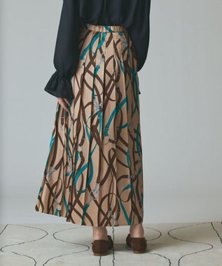 GRACE CONTINENTAL ベルトプリントアシメプリーツスカート ベージュ