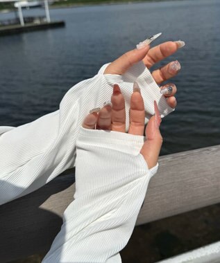 WEGO 【ラッシュガード/吸水速乾/UVカット/日焼け対策/体型カバー】リブドロストデザイントップス ホワイト