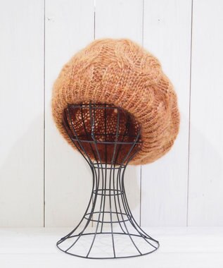 石田製帽 モヘアケーブルニット ベレー帽 ダークオレンジ