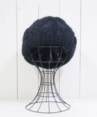 石田製帽 モヘアケーブルニット ベレー帽 ブラック