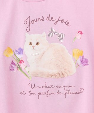 ANY KIDS フォトプリント ネコ Tシャツ ピンク