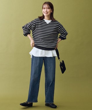 ANY 【8色展開】Vネックデイリーニット チャコール×オフ